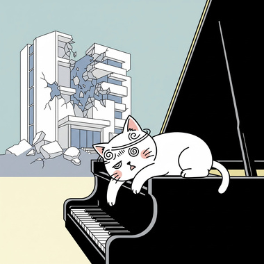 猫在钢琴上昏倒了